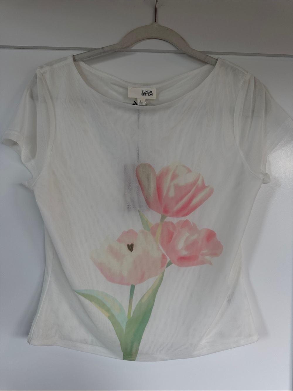White Floral Tulip Print Tee
